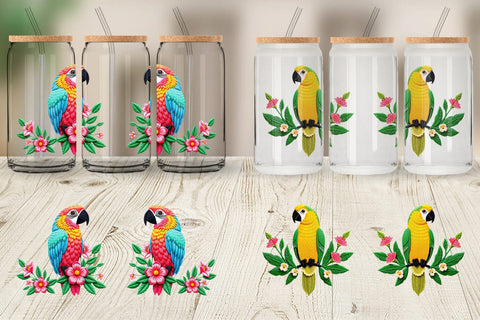 Glass Can Macaw Embroidery Sublimation artnoy 