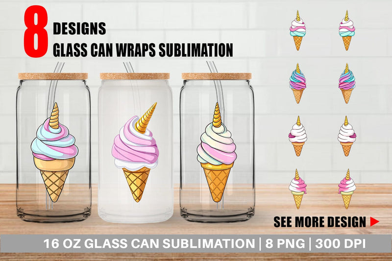 Glass Can Magical Ice Cream Sublimation artnoy 