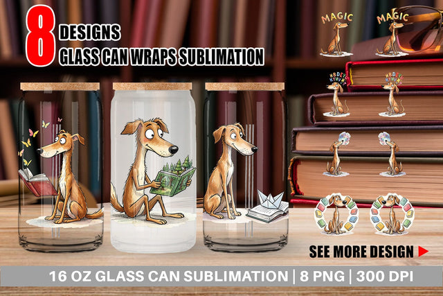 Glass Can Magical Storytime Dog Watercolor Sublimation artnoy 