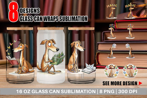 Glass Can Magical Storytime Dog Watercolor Sublimation artnoy 