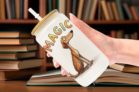 Glass Can Magical Storytime Dog Watercolor Sublimation artnoy 