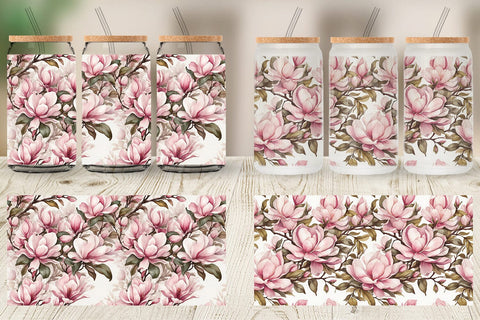 Glass Can Magnolia Pattern Sublimation artnoy 