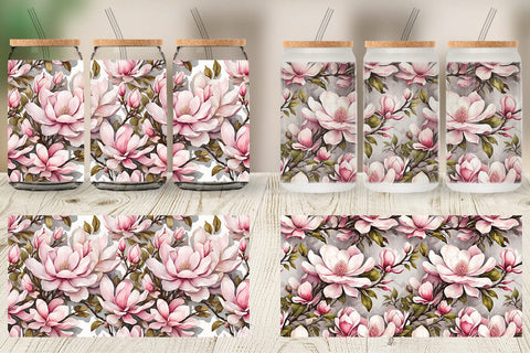 Glass Can Magnolia Pattern Sublimation artnoy 