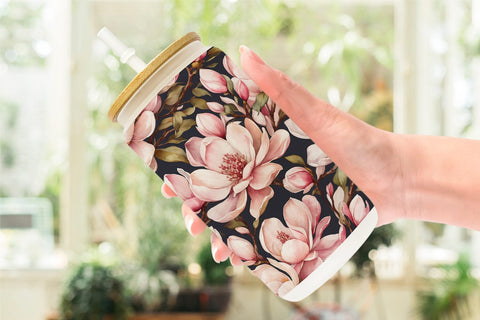 Glass Can Magnolia Pattern Sublimation artnoy 