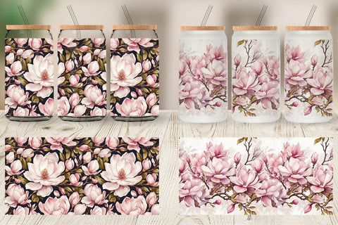 Glass Can Magnolia Pattern Sublimation artnoy 