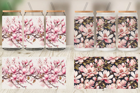 Glass Can Magnolia Pattern Sublimation artnoy 