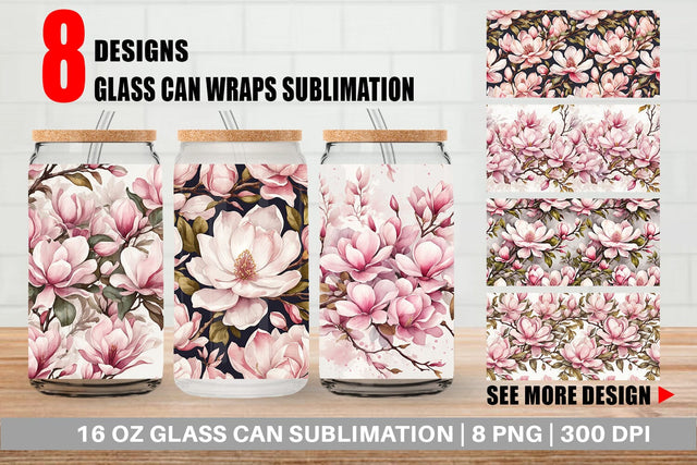 Glass Can Magnolia Pattern Sublimation artnoy 