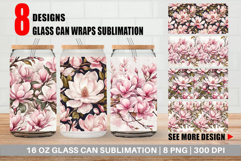 Glass Can Magnolia Pattern Sublimation artnoy 