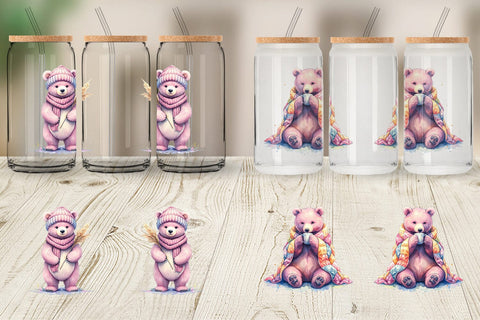 Glass Can Mama Bear Reading Watercolor Sublimation artnoy 