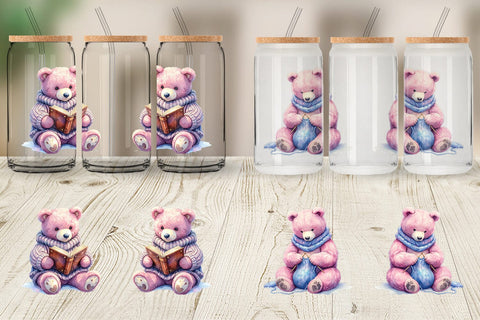 Glass Can Mama Bear Reading Watercolor Sublimation artnoy 