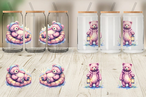 Glass Can Mama Bear Reading Watercolor Sublimation artnoy 