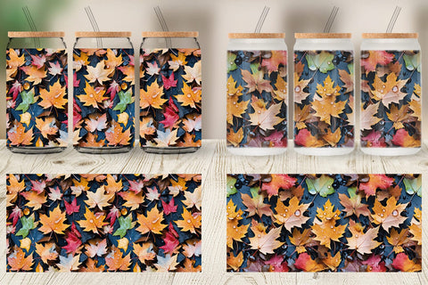 Glass Can Maple Leaves Pattern Sublimation artnoy 