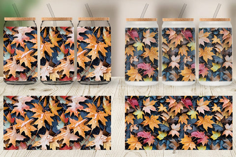Glass Can Maple Leaves Pattern Sublimation artnoy 