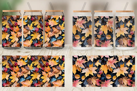 Glass Can Maple Leaves Pattern Sublimation artnoy 