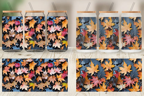 Glass Can Maple Leaves Pattern Sublimation artnoy 
