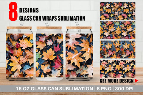 Glass Can Maple Leaves Pattern Sublimation artnoy 