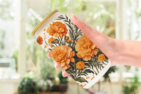 Glass Can Marigold Pattern Sublimation artnoy 