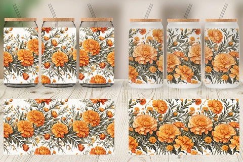 Glass Can Marigold Pattern Sublimation artnoy 