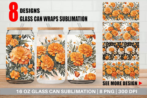 Glass Can Marigold Pattern Sublimation artnoy 