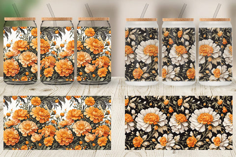 Glass Can Marigold Pattern Sublimation artnoy 