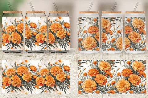 Glass Can Marigold Pattern Sublimation artnoy 
