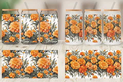 Glass Can Marigold Pattern Sublimation artnoy 