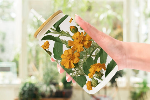 Glass Can Marigolds Pattern Sublimation artnoy 