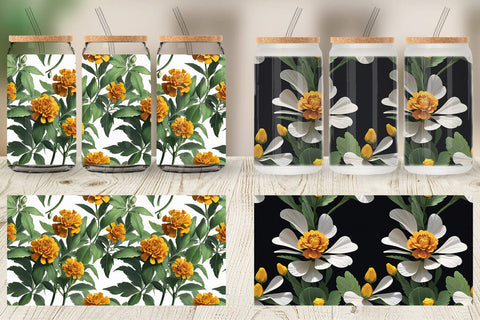 Glass Can Marigolds Pattern Sublimation artnoy 