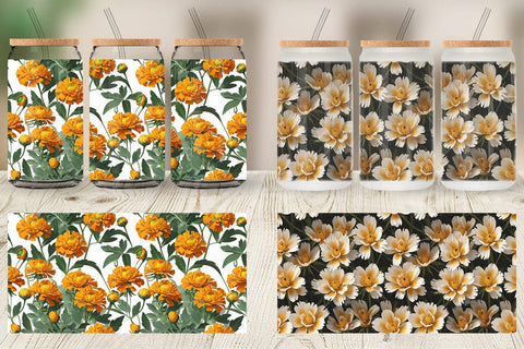 Glass Can Marigolds Pattern Sublimation artnoy 
