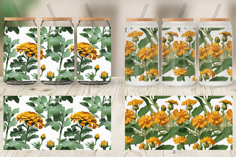 Glass Can Marigolds Pattern Sublimation artnoy 