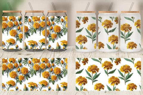 Glass Can Marigolds Pattern Sublimation artnoy 