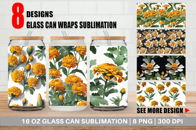 Glass Can Marigolds Pattern Sublimation artnoy 