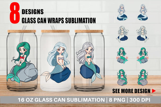 Glass Can Mermaid on Rock Sublimation artnoy 