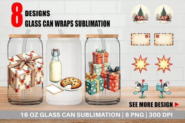Glass Can Mid-Century Christmas Mail Retro Watercolor Sublimation artnoy 