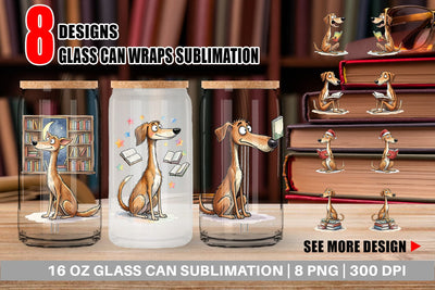 Glass Can Midnight Reading Dog Watercolor Sublimation artnoy 