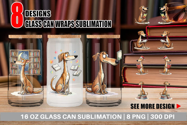 Glass Can Midnight Reading Dog Watercolor Sublimation artnoy 