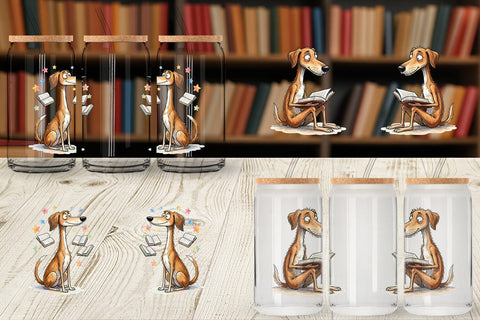 Glass Can Midnight Reading Dog Watercolor Sublimation artnoy 