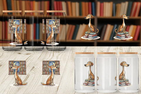 Glass Can Midnight Reading Dog Watercolor Sublimation artnoy 