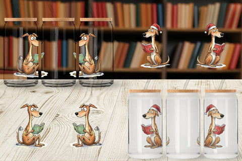 Glass Can Midnight Reading Dog Watercolor Sublimation artnoy 