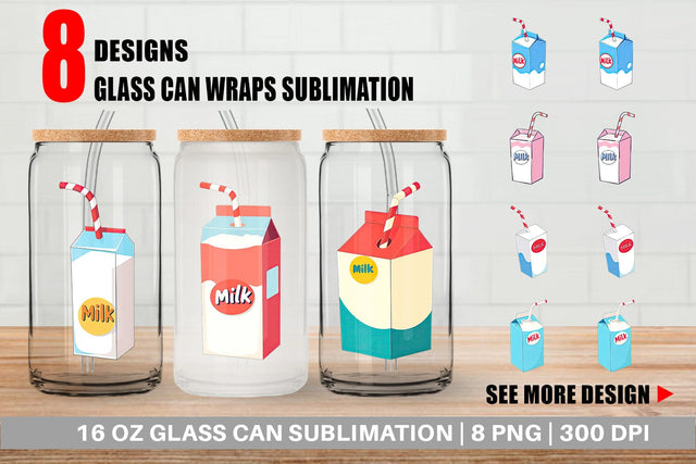 Glass Can Milk Box with Straw Sublimation artnoy 