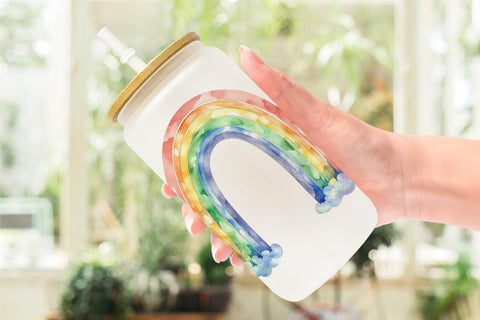 Glass Can Minimalist Boho Rainbow Sublimation artnoy 