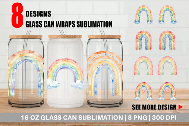 Glass Can Minimalist Boho Rainbow Sublimation artnoy 