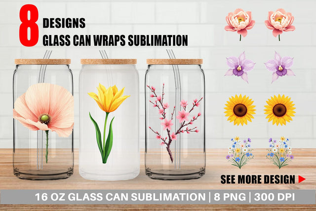 Glass Can Minimalist Florals Sublimation artnoy 