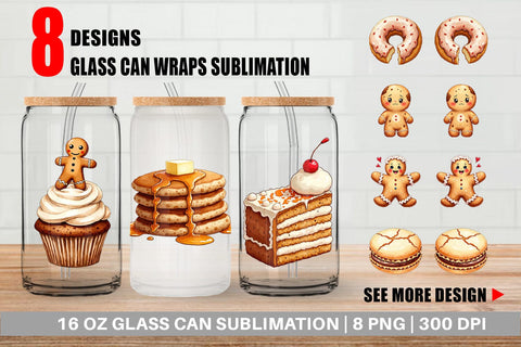 Glass Can Misfit Gingerbread Sweets & Treats Watercolor Sublimation artnoy 