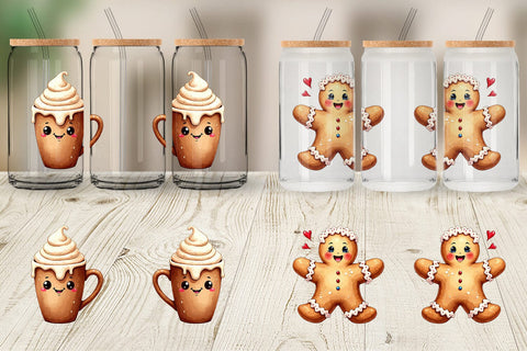Glass Can Misfit Gingerbread Sweets & Treats Watercolor Sublimation artnoy 