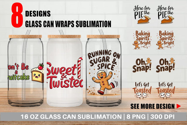 Glass Can Misfit Holiday Treats: Funny Foodie Quotes Sublimation artnoy 