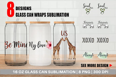 Glass Can Modern Jungle Heart Minimalist Valentine Quotes Sublimation artnoy 