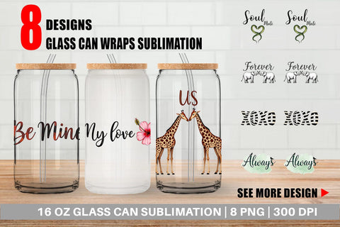 Glass Can Modern Jungle Heart Minimalist Valentine Quotes Sublimation artnoy 