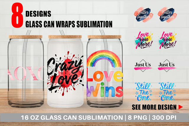 Glass Can Modern Love Notes Watercolor Sublimation artnoy 