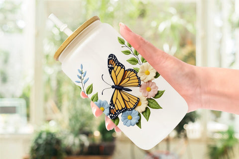 Glass Can Monarch Butterfly Sublimation artnoy 